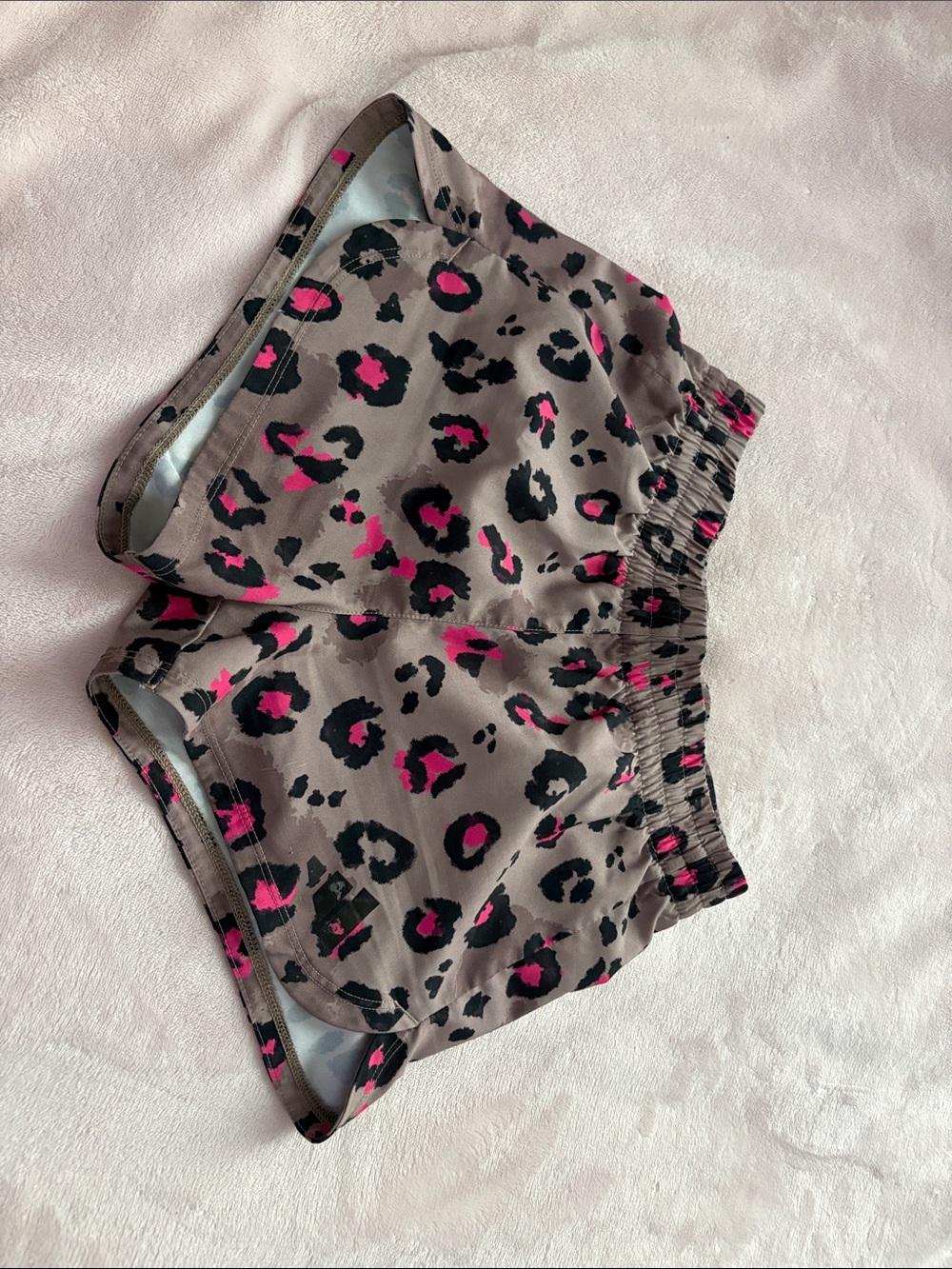 Kids Taupe Leopard Print Athletic Shorts with Pink Accents